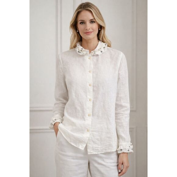 Jupe by Jackie Linen Cotton Button Down Blouse Romantic Cottagecore Womens S - Picture 1 of 8